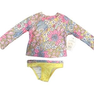 Wonder Nation Baby Girl Long Sleeve Rash Guard Swimsuit UPF 50.  12Months NWT